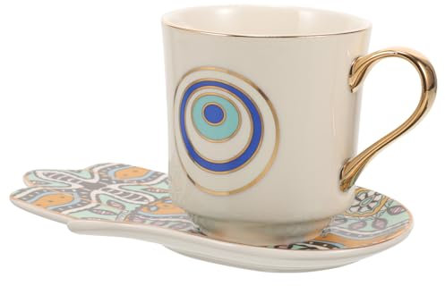 Cabilock Juego de Tazas de Café Cerámicas con Estampado de Ojos Taza Decorativa para Hogar y Oficina Resistente y Elegante para Tarde 2 Piezas