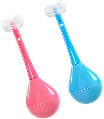 Kinderzahnbürste mit Cartoon Motiv, 2 Stück, Silikon und Pp | Weiche Borsten, Ergonomischer Griff, Tumbler Design, für Kinder, Rosa und Blau, Tragbar
