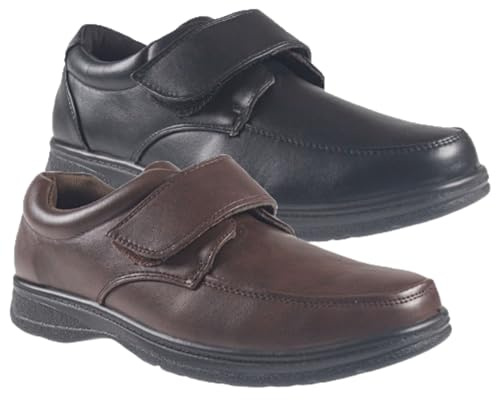 Mens Formal Touch Fastening Shoes Office Loafers Gents Cushion Insoles Lightweight Faux Leather Velcro Smart Casual Office Shoes