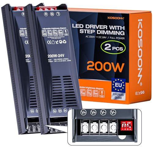 KOSOOM Transformador dimmable 24V 200W 8.33A 2pcs 220V a 24V fuente alimentacion para alimentador power supply transformador luces LED driver alimentación conector seguro