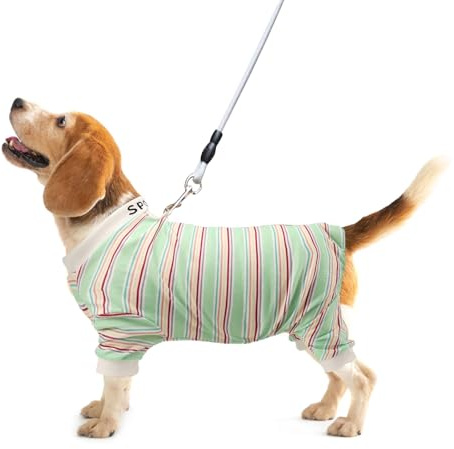Sahunfri Pyjamas pour chiens de taille moyenne et petite, Pulls chauds et doux pour chats à porter la nuit, Body pour chien avec laisse à anneau en D (Vert, XL)