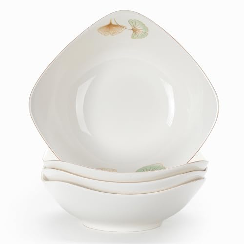 TuYines salladsskål set 4, porslin salladsskål set vit, pastatallrik, djupa djupa tallrikar, mikrovågsugnssäker flingskål, serveringssöm för sallader, soppor, förrätter, frukt (B)