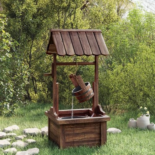 Brokky 363337 Pozzo dei Desideri con Pompa 57x50x112 cm Massello di Abete-Funzione d'Acqua, Fontana per Acqua da Giardino Interno o Esterno