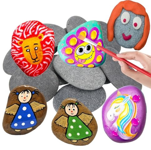 SHIQUAN 25 Piedras Planas para Pintar, 3-5 cm, Rocas Naturales de Dibujo, Piedras para Pintura, Rocas pintadas DIY, adecuadas para la Pintura Creativa, el Acuario y la decoración del jardín