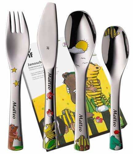 WMF Janosch Kinderbesteck mit Namensgravur – personalisiertes Kinder Besteckset für Mädchen & Jungen ab 3 Jahren – Geschenkidee, ergonomisches Edelstahl-Besteck