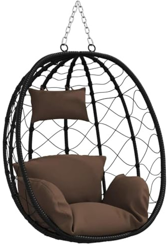 vidaXL Hängendes Ei-Stuhl Kaffeebraun 91.5 x 60 x 110 cm Poly-Rattan, Wohnzimmer, ergonomischer Eierstuhl, kompakte Schaukel, Gartenliege, modernes faltbares Sitzmöbel, langlebig und bequem