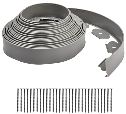 Flexible Rasenkante, 10 m lang, 10 cm hoch, Kunststoff-Garteneinfassung, mit 30 Befestigungsankern, Landschaftsgrasbegrenzung für Rasenflächen, Wege, Einfahrten, Blumenbeete, Graskante (grau)