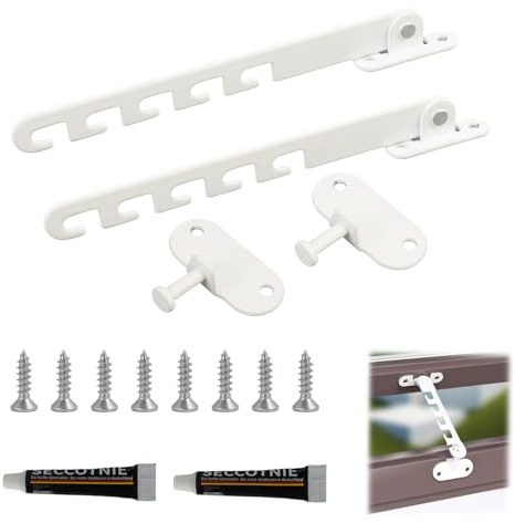 2 Stück Fenster Kippregler, Fensterfeststeller ohne Bohren, Einstellbare Fensteröffnung, Kippschutz für Katzensicherheit, Fenster Stopper aus verdicktem Kohlenstoffstahl, Weiß, 165mm