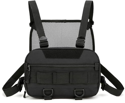 PVNOOCY Taktische Brusttasche Tactical Chest Rig Bag Molle Weste Pouch Adjustable Brusttasche für Outdoor Wandern Reiten(Schwarz)