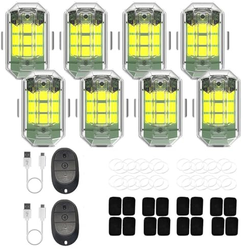Lot de 4 ou 8 Lampes stroboscopiques for Drone avec télécommande, compatibles avec DJI Mini 2/SE/Mini3/Mini 3 Pro, Avata, Mavic 2/2S/3, vol de Nuit FAA(8Pcs)