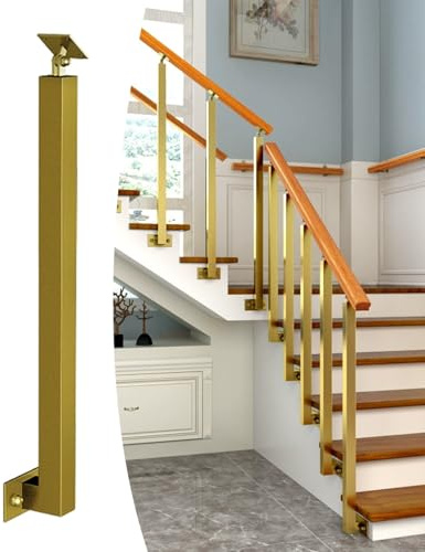 Elitix Barandilla Escalera Barandillas Metálicas para Escaleras de 41, 61, 66, 91 et 122 cm, Kit de Barandillas Laterales para Terrazas, Sistema Decorativo de Barandilla(Gold,41CM/16INCH_3 PCS)