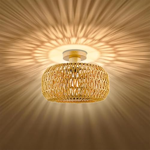 PANNN Lámpara De Techo E27 Lámpara De Techo De Estilo Bohemio con Diseño De Mimbre Lámpara De Techo Vintage con Pantalla Tejida Ideal para La Iluminación Decorativa De Salones Comedores Y Pasillos