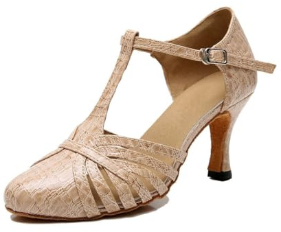 MGM-Joymod dam pumps T-rem balsal latin moderna dansskor avslutningsbal bröllop festskor, Yw089 beige 7 5 cm klack, 37 EU