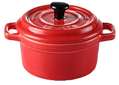 Soup Pot Plate and Bowl Sets Mini Ceramic Bowls Soup Stock Pot Double Ears Baking Bowl with Lid Microwave Oven Dessert Soup Bowl Container Home Cooking Pots (Color : Red) (Red)