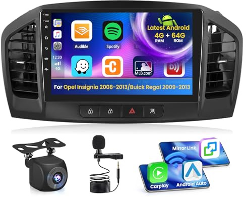Inefala 4+64G Stereo para Opel Insignia 2008-2013/Buick Regal 2009-2013 Android 15 con Wireless Carplay y Android Auto, 9'' Radio Pantalla con Bluetooth 32EQ GPS FM/RDS SWC AHD Cámara Inversa