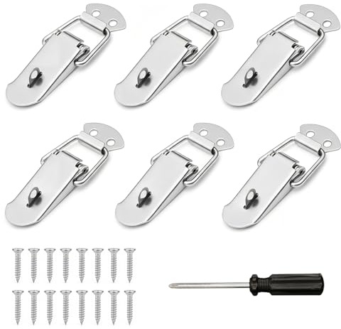 Eclove 6 Pezzi Chiusura di Tensione con Viti e Cacciavite, Chiusure a Leva in Acciaio Inox con Foro per Lucchetto, Chiusure a Molla per Cassette degli Attrezzi, Baule, Cassetti e Armadietti