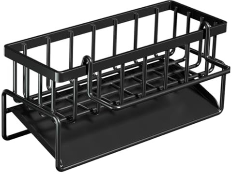Alipis Multifunctional Kitchen Sink Organizer Dishcloth Holder with Sponge Brush Soap Storage Rack Black Drain Rack for Clean and Space-Saving Countertop Storage