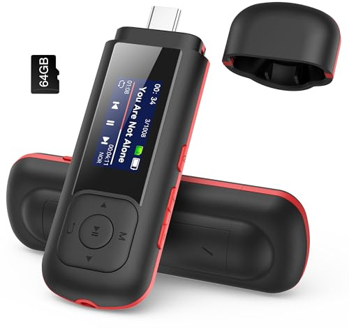 AGPTEK 64GB USB C MP3 Player, A55PL 2 in 1 Type-C & USB Stick Music Player Supports Replaceable AAA Battery, FM Radio, Recording