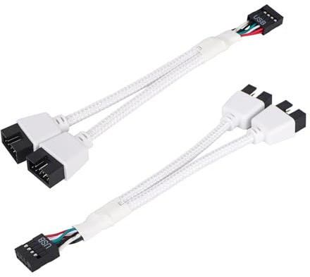 2pcs Motherboard USB 2.0 to Dual 9 Pin Extension Cable, Y-Shaped Braided USB 9 Pin Header Splitter PC Cable for Internal Computer Motherboard(White)