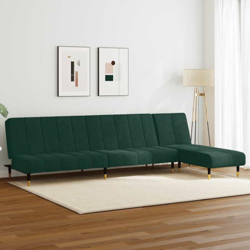 CKioict 2-TLG. Sofagarnitur Dunkelgrün Samt Schlafsofa Bettgarnitur mit 2-in-1-Funktion und Verstellbarer Chaiselongue für Relaxen