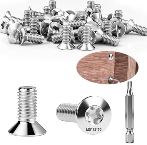 Dshunnc 50 Stück Senkkopfschrauben M5 x 12 mm M5 Senkkopfschrauben | Edelstahl 304 A2 V2A, mit Torx Schlüssel Sechskant Schrauberkopf, für Holz, Maschinen, Geräte, Möbel