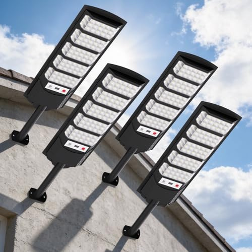 VBOK IGFE Lampadaire Solaire Exterieur,700W Projecteur LED Solaire avec Détecteur de Mouvement,6500k Lumière Solaire Super Lumineux Spot LED Gardin Extérieur Garage Rue,4 Pièces