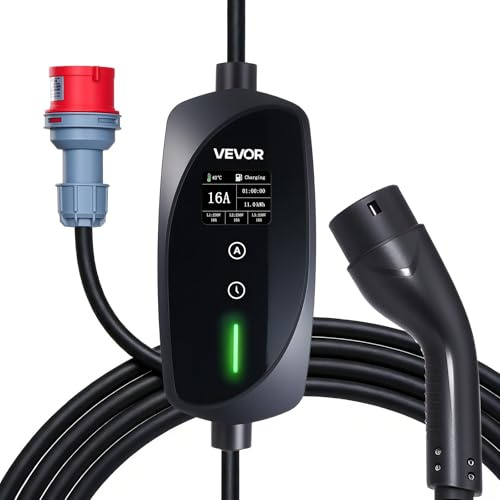VEVOR Cargador para Vehículo Eléctrico Tipo 2 Trifásico 11 kW 16 A, Cargador de Pared EV con Cable de 8 m, Punto de Carga con Enchufe CEE16, Pantalla LCD, Estación de Carga y Caja de Control IP66