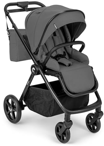 Kidnort Älskar Buggy Kinderwagen, wendbarer Sitz, faltbar, kompakt, bis 22 kg, verstellbare Rückenlehne, UV-Schutzdach, 5-Punkt-Gurt, Regenverdeck, Moskitonetz, Tasche Dunkelgrau