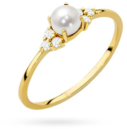 MARKO Goldring Damen 333 oder 585 Echtgold mit Perle und Zirkonia – eleganter Perlenring aus Gold, Damenring mit Stein, klassischer Goldschmuck Geschenk für Frauen