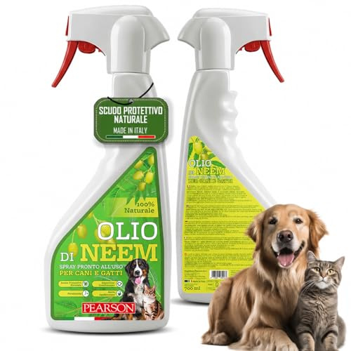 PEARSON Olio di Neem per Cani e Gatti Spray 700ML, Scudo Protettivo Naturale, Odore Sgradito a Zecche, Pulci e Zanzare, Olio di Neem Spray Made in Italy, Abbinabile a Antiparassitario Cani e Gatti