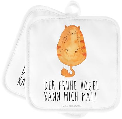 Mr. & Mrs. Panda Topfuntersetzer Katze Frühaufsteher - Geschenk, Ofenhandschuh, MIAU, Katzenliebhaberprodukte, lustig, Katzenfreund, Kaffee,