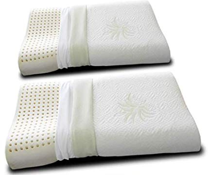 Evergreenweb - Coppia Cuscini Lattice 100% Cervicale con Fodera Aloe Vera e Cotone Naturale, Doppia Onda Ortocervicale, Tessuto Sfoderabile e Lavabile, Guanciali Letto Ortopedici per Tutti Materassi