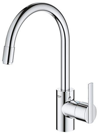 GROHE Feel - Einhand Spültischarmatur mit herausziehbarem Mousseurauslauf (integrierter Rückflussverhinderer Einlochmontage, C-Auslauf), chrom, 32671002