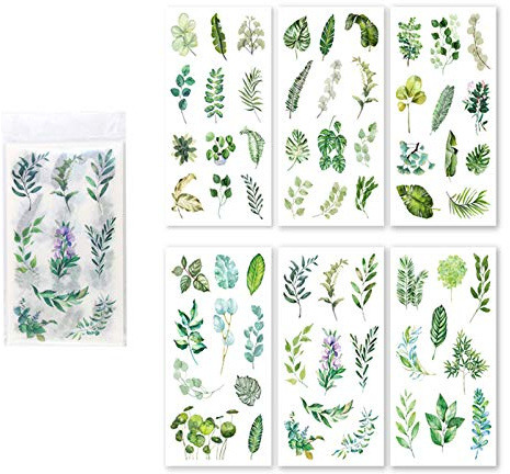 GLITZFAS 12 Blatt Aufkleber Sticker, Grünpflanze Blätter Blumen, Fotoalbum DIY Deko für Tagebuch Scrapbooking