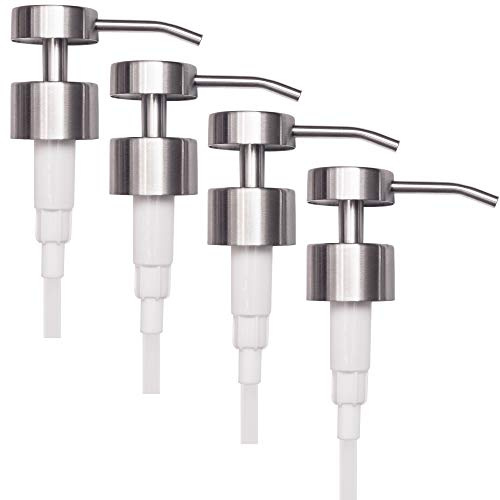 Top Home Store Elegant Flat Top Stainless Steel Soap and Lotion Dispenser Pumps (Brushed Nickel, 4 Pack)