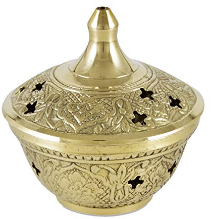 NKlaus Räucherschale Messing mit Gitter Ø 7cm für Weihrauch mit Räucherstäbchen Öffung Betriebsart Räucherkohle Handarbeit 2167