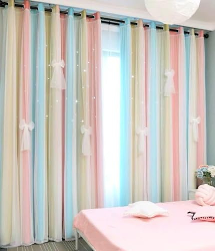 Yancorp Cortinas para Dormitorio de niñas, habitación de niños, Cortinas de Arco Iris, Cortina de guardería, Cortina de 63 Pulgadas de Largo, con Ojales, decoración de Color arcoíris para Sala de