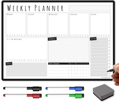 The Magnet Shop Magnetisk veckoplanerare/You Got This A3 | Whiteboardplanerare för torrtorkning för hem, kontor eller studenter | med 4 pennor för torra suddgummi (kol, A3-WP2)