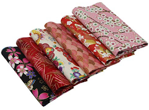 6 Pcs Tissu en Coton Style Japonais 40 x 40 cm, Imprimé Motif Fleuri en Bronzing, Tissus Carrés pour Patchwork Bricolage Matériel, Couture, Matelassage, Décoration, Loisir Créatifs (Rose)
