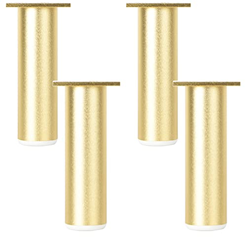 Möbelbeine Gold, Möbelfüße Verstellbar, Möbelfüsse Aluminiumlegierung TV Schrankfüße Sofasfüße Couchtisch Beine, Eloxierte Oberfläche | Kunststoff-Pad, Ø38mm, 4× Tischbeine (350mm,Mattes Gold)
