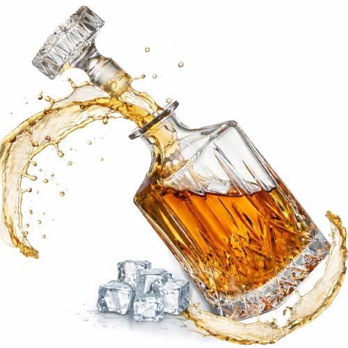 Krollmann Caraffa da whisky 1 litro di caraffa in vetro effetto bottiglia di cristallo Caraffa per whisky da servire e come regalo perfetto decanter per il bar di casa per travasare alcol e bevande