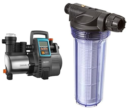 Gardena Premium Hauswasserautomat 6000/6E LCD Inox: Hauswasserpumpe & 01730-20 Pumpen-Vorfilter 180 mm x 33,25 mm (1) AG, 30,3 mm (1) IG Kunststoff, Standard, bis zu 6000 l/h