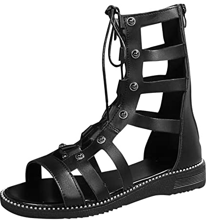 Gladiator Sandals for Women Lace Up Sandals Summer Beach Strappy Criss Cross Open Toe Knee High Flat Sandal