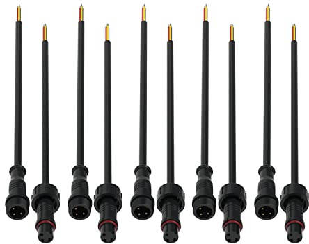 SEZO Connettore elettrico impermeabile a 3 poli 5paia 3pin IP65 impermeabile con cavo di prolunga da 22AWG da 20cm per interni ed esterni strisce luminose a LED di piccole dimensioni dado