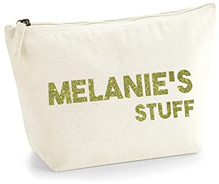 Personalisiert Name Initialen Text My Stuff Kosmetiktasche Damen Schminktasche für Handtasche Makeup Tasche mit Texturdruck - Gold Glitter - M | Natürlich