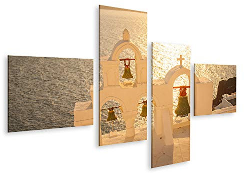 islandburner Bild auf Leinwand Ansicht der Kirche Glocken bei Sonnenuntergang in Oia Santorini Insel Griechenla Bilder Wandbilder Poster GBZU-4LP