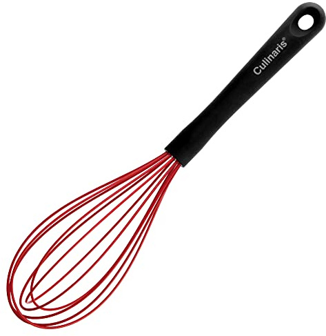 Culinaris Silikon Schneebesen • Hitzebeständiger Rührbesen Kochen Backen Teig Saucen rühren • BPA frei Lebensmittelqualität • Handschneebesen Spülmaschinenfest • Farbe Schwarz/Rot (L 30 cm x B 7 cm)