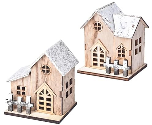 Toyvian 2pcs Glow Cabin para Mesa De Unfinished Wood House Christmas Table Centerpiece Christmas Village Houses Adornment Small Decorations Festival