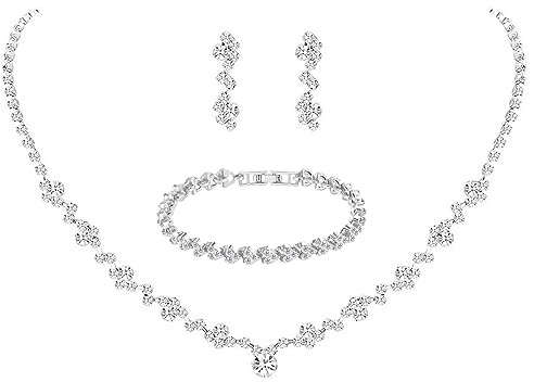 Tatibana Crystal Wedding Jewelry Set, Silver Necklace Earrings, Bracelet Crystal Bridal Wedding Jewelry Sets, For Brides Prom Costume Accessories or Party Accessories