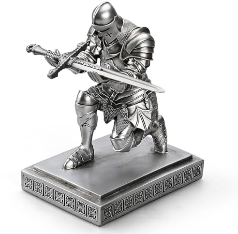 Amoysanli Mittelalterlicher gepanzerter Kriegerritter Stifthalter Schreibtisch-Organizer und Zubehör Harz Bleistifthalter Briefbeschwerer als Geschenk mit einem coolen Brieföffner für Schreibtisch